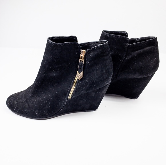 BCBG Paris Shoes - BCBG Paris Faux Suede Booties Gold Chevron Zipper